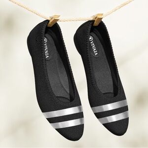 Vivaia Tamia 2.0 Black Almond-Toe Knit Ballet Flats - 41.5 10